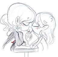 artist:nelauk blushing character:lynn_loud drinking eyes_closed lynnka milkshake sitting sketch yuri // 490x481 // 178.3KB