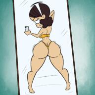background_character big_ass big_breasts bikini character:thicc_qt mirror phone seductive_smile smiling solo thick_thighs twerking wide_hips // 1200x1200 // 953KB
