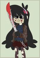 artist:marcustine blood character:gloom_loud cosplay costume friday_the_13th halloween holding_object holding_weapon holiday looking_at_viewer machete maggiecoln mask ocs_only original_character parody sin_kids solo // 2076x3000 // 576KB