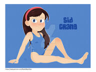 2022 artist:realgilbertgan character:sid_chang looking_at_viewer one_piece_swimsuit raised_leg sitting smiling solo swimsuit text // 1920x1440 // 397.9KB