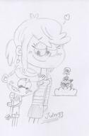 2017 angry artist:julex93 blushing character:dana character:lincoln_loud character:lola_loud danacoln frowning half-closed_eyes hand_on_shoulder heart holding_arm lolacoln looking_down sketch skull smiling // 393x601 // 49.4KB
