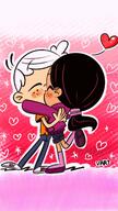 2022 arms_around_shoulders artist:valentinaart blushing character:lincoln_loud character:ronnie_anne_santiago eyes_closed hands_on_back hearts hug hugging interracial kiss kissing raised_leg ronniecoln // 720x1280 // 153.1KB