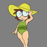 2023 artist:sl0th character:lisa_loud one_piece_swimsuit solo sunhat swimsuit thick_thighs // 1155x1155 // 140KB