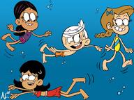 2023 artist:cartoonist99 bubble character:girl_jordan character:lincoln_loud character:ronnie_anne_santiago character:stella_zhau commission commissioner:zaceyshark1200 looking_at_another smiling swimming swimsuit underwater // 1544x1161 // 189KB