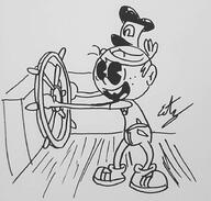 2017 artist:bumblejazz character:lincoln_loud driving hat micky_mouse open_mouth parody smiling solo steamboat_willie style_parody // 916x873 // 75KB