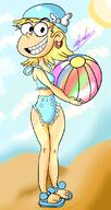 2016 artist:alejandrodestroxarte ball beach beach_ball character:leni_loud cloud feet looking_at_viewer smiling solo sun swimsuit // 600x1130 // 466KB
