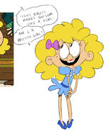 2017 alternate_hairstyle alternate_outfit artist:radish bow character:lincoln_loud character:lynn_loud_sr cropped crossdressing dialogue makeup parody spongebob_squarepants text wig // 670x830 // 252KB