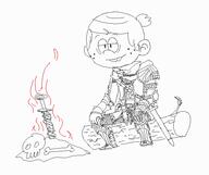 2016 armor artist:큰네모 bonfire character:lincoln_loud dark_souls parody sketch skull solo sword // 557x467 // 15KB
