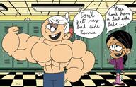 2016 abs artist:broozerpunch character:lincoln_loud character:ronnie_anne_santiago dialogue muscular muscular_male phone ronniecoln school text topless // 1592x1018 // 356KB