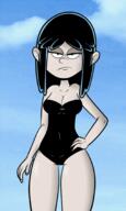 2016 aged_up artist:scobionicle99 character:lucy_loud hair_apart half-closed_eyes hand_on_hip looking_at_viewer solo swimsuit // 1080x1800 // 764.9KB