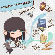 2017 artist:jordan_rosato bag book card character:lucy_loud dialogue ghost holding_object meme official_art open_mouth parody purse solo text // 1280x1280 // 474KB