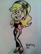 artist:bisping character:leni_loud cosplay grease hand_on_hip leather leather_pants smile // 1536x2048 // 378.4KB