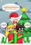 2023 alternate_outfit artist:mysterbox bending_over blushing character:lincoln_loud character:lisa_loud character:lola_loud christmas dialogue elf lisacoln lolacoln // 1250x1850 // 1.9MB