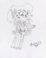 2017 artist:julex93 blushing character:lincoln_loud character:lori_loud eyes_closed hearts hug hugging looking_down loricoln open_mouth sketch smiling // 395x503 // 50KB