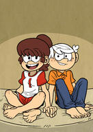 2016 barefoot bed character:lincoln_loud character:lynn_loud comic comic:sister_and_brother cover feet hand_on_hand hands_support legs_crossed looking_at_viewer lynncoln open_mouth sitting smiling // 2480x3508 // 2.6MB