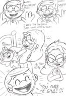 2016 angry arms_crossed artist:jumpjump blushing character:lincoln_loud character:luan_loud comic comic:the_loud_comic dialogue eyes_closed from_behind_position hair_down half-closed_eyes luancoln lying open_mouth pov rating:questionable sketch smiling text // 1300x1900 // 1.4MB