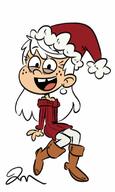 2020 aged_up artist:jose-miranda boots character:linka_loud christmas holiday looking_at_viewer open_mouth santa_hat smiling solo // 660x1100 // 69KB