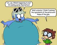 2016 artist:juacoproductionsarts big_belly blueberry blueberry_inflation character:leni_loud character:lisa_loud dialogue fat inflation text // 1645x1307 // 376KB