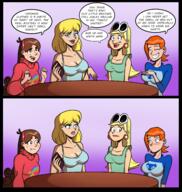 artist:chillguydraws au:thicc_verse ben_10 blushing character:gwen_tennyson character:leni_loud character:lori_loud character:mabel_pines crossover dialogue gravity_falls holding_object phone smiling // 1515x1600 // 1.1MB