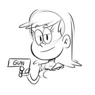 2016 artist:dipper character:leni_loud gun holding_gun holding_object holding_weapon looking_at_viewer sketch smiling solo // 490x490 // 69.5KB